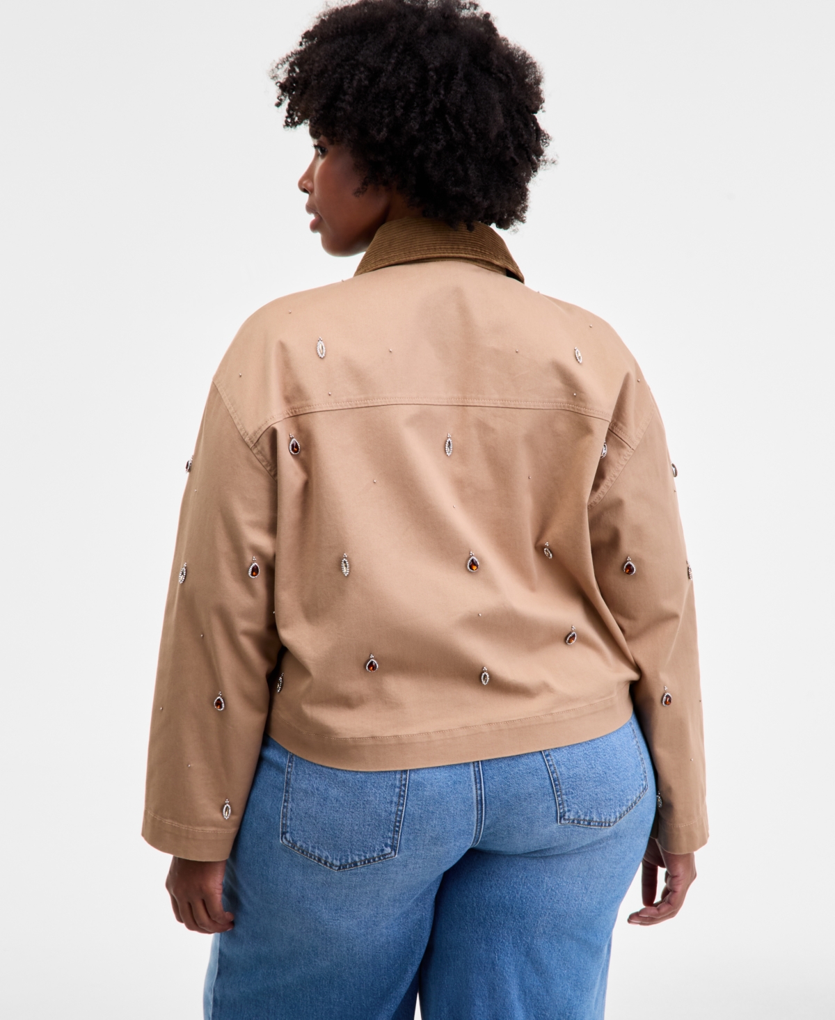 On 34th Trendy Plus Embellished Corduroy-collar Jacket, Macy's Exclusive In Green