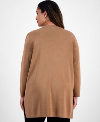 Plus Size Kissing-Front Side-Slit Cardigan