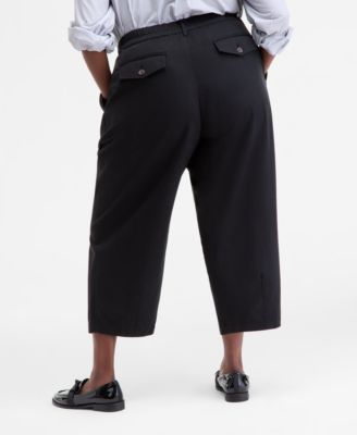 Trendy Plus Size High-Rise Pleated Barrel-Leg Pants