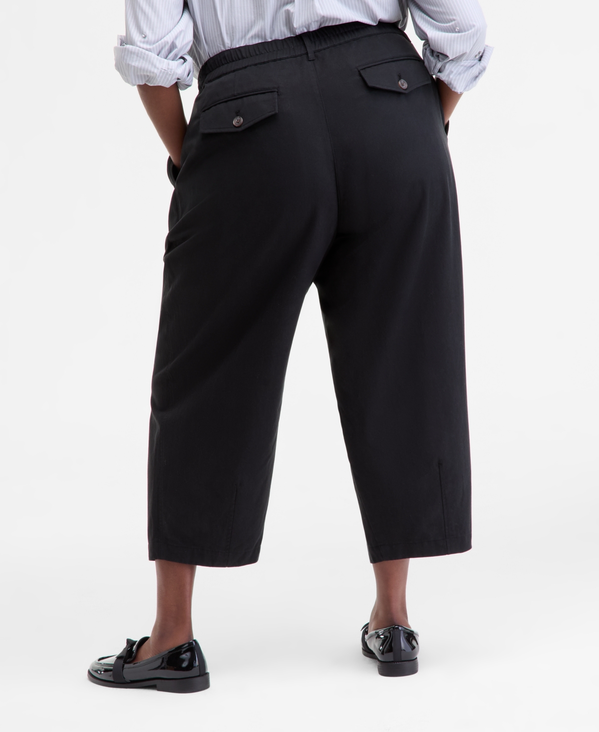 On 34th Trendy Plus Size High-rise Pleated Barrel-leg Pants, Macy's Exclusive In Black