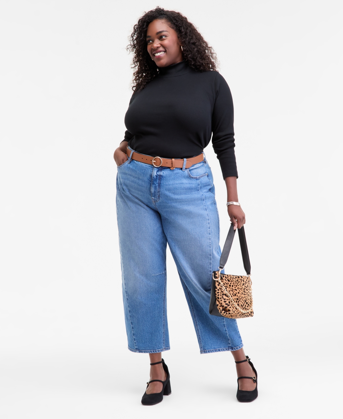 On 34th Trendy Plus Size Mock Neck Micro-rib Top, Macy's Exclusive In Black