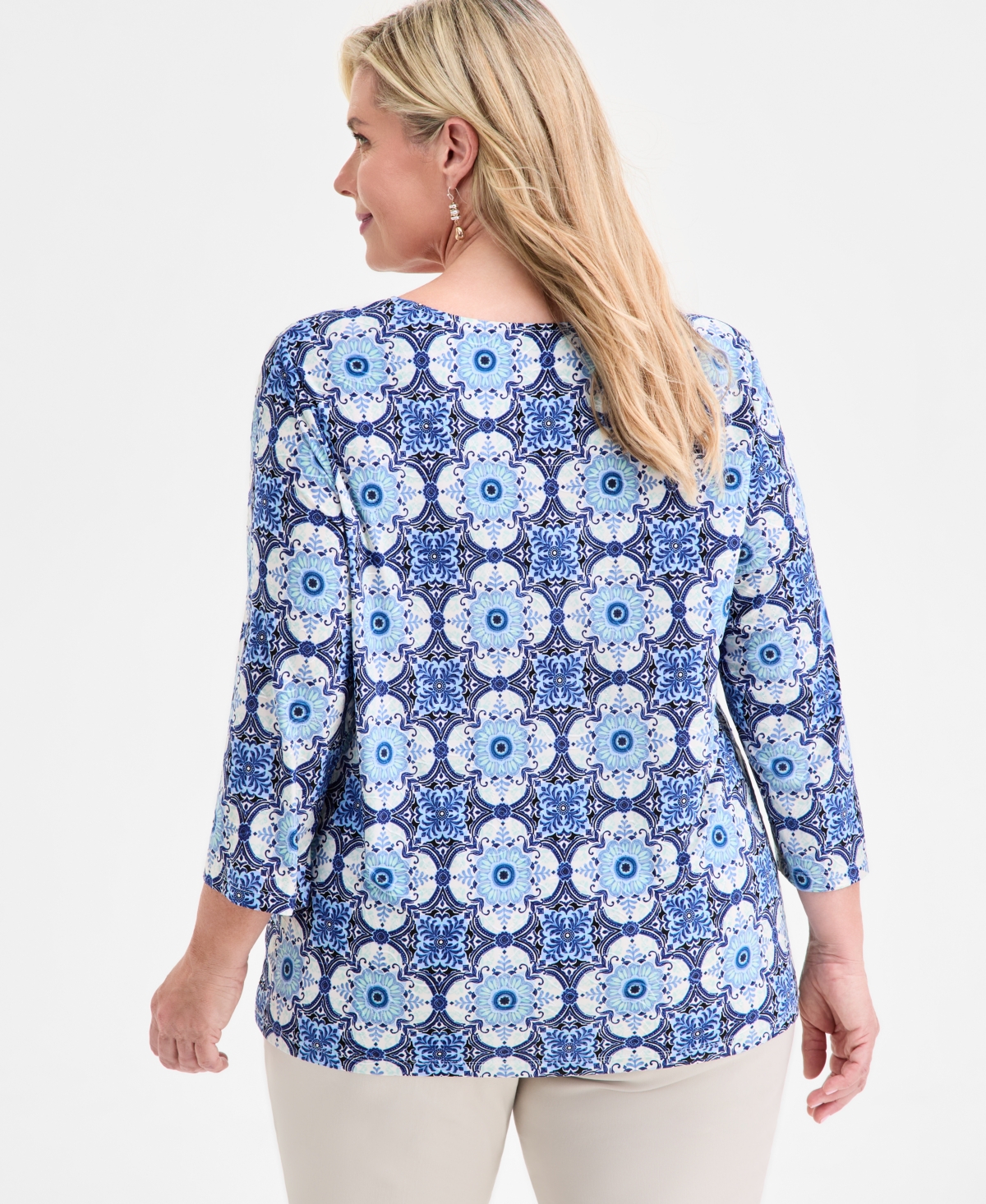 Jm Collection Plus Size Printed Jacquard Top, Macy's Exclusive In Blue