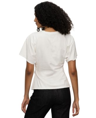 Women's Cotton Shirred-Waist Dolman T-Shirt 