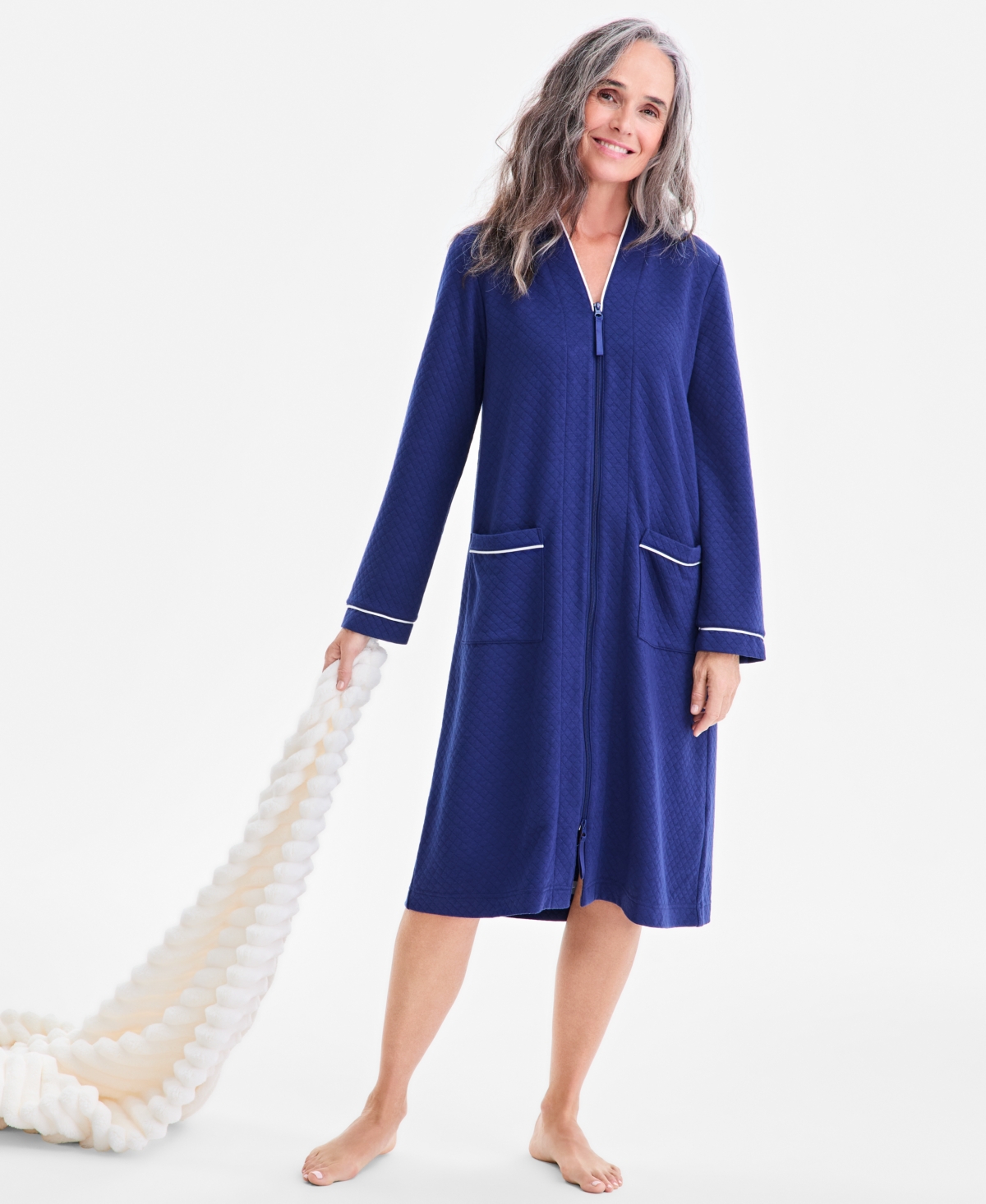 Charter Club Women's Quilt-embossed Velour Zip-front Robe In Gold