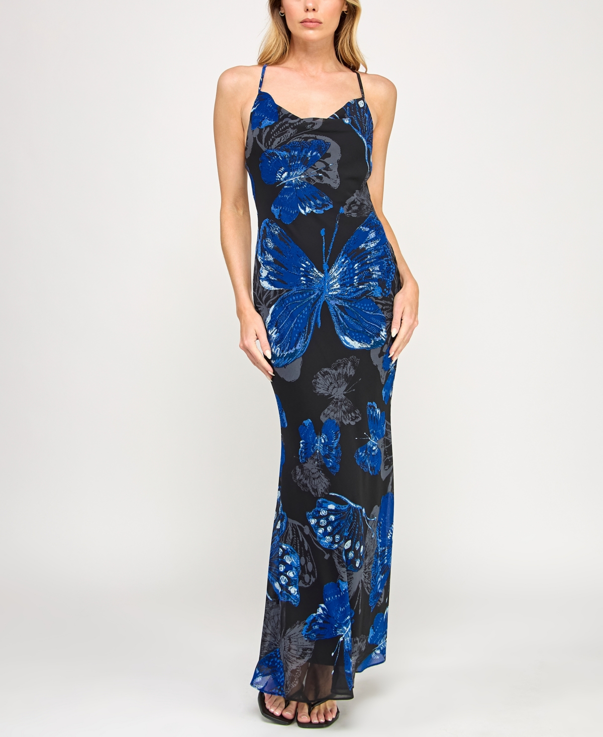 Juniors' Sleeveless Cowlneck Bodycon Dress - Black/Blue