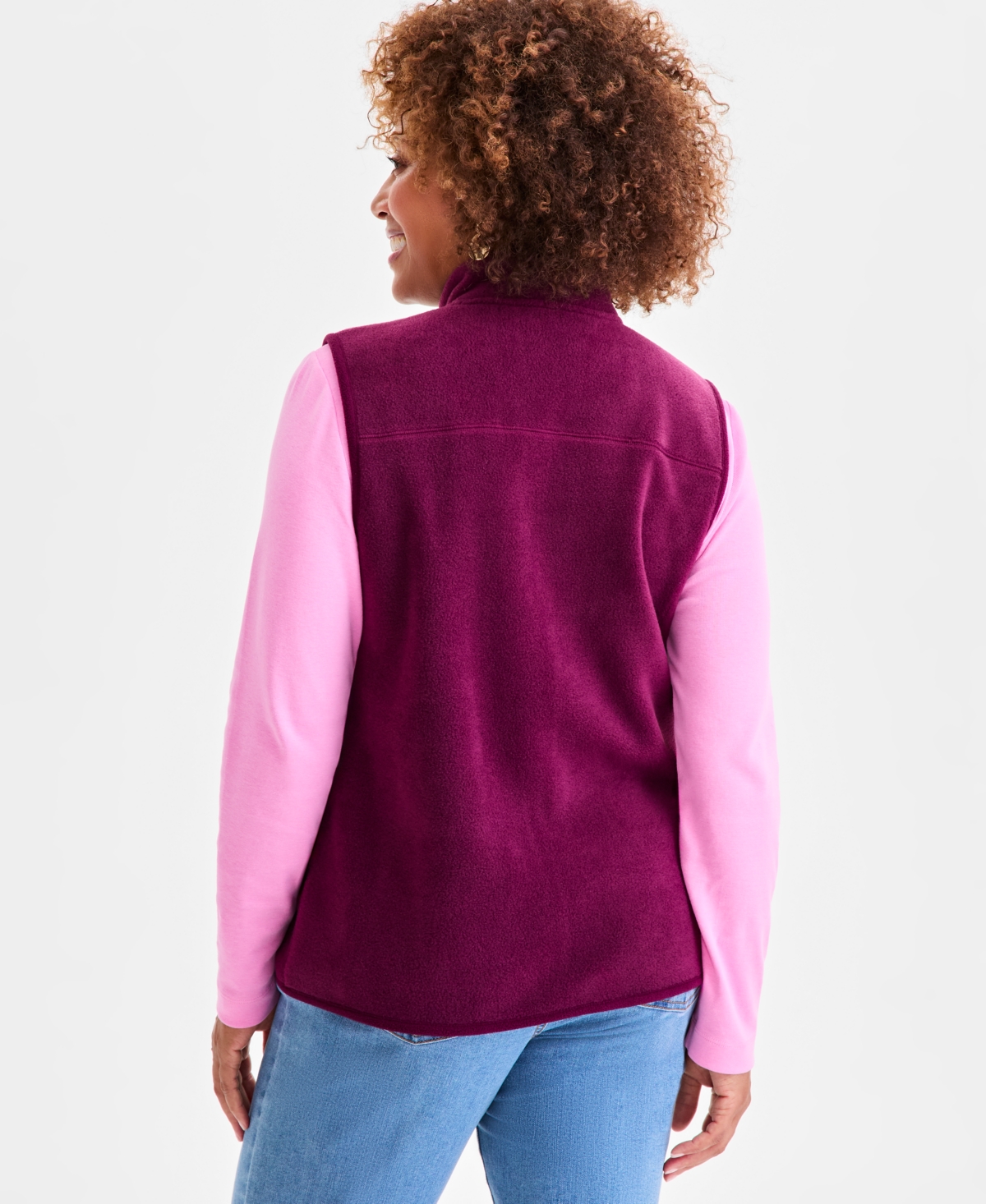 Style & Co Women's Zip-front Polar Fleece Vest, Created For Macy's In Burgundy