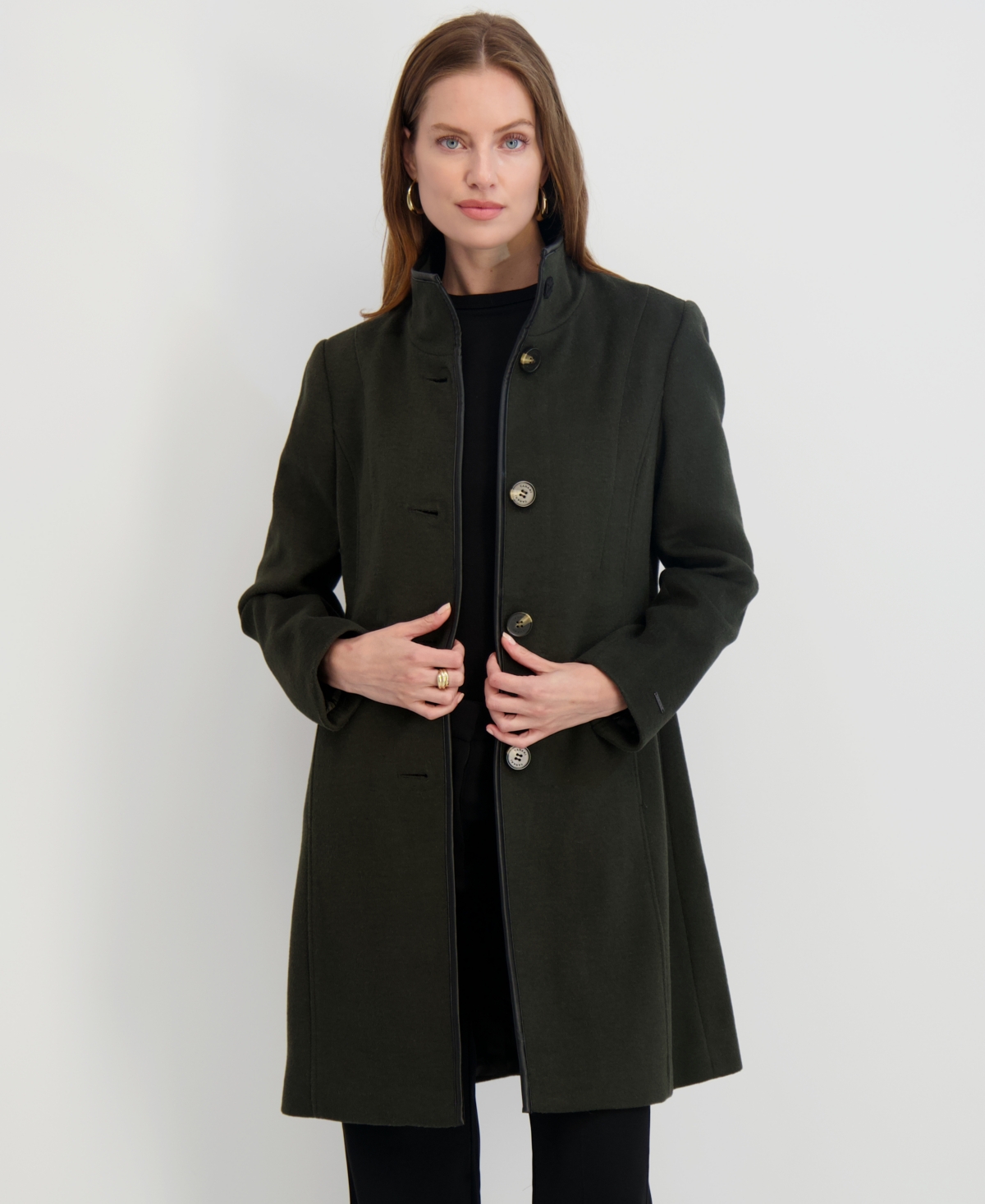 Tahari Women's Stand-collar Button-front Coat In Black
