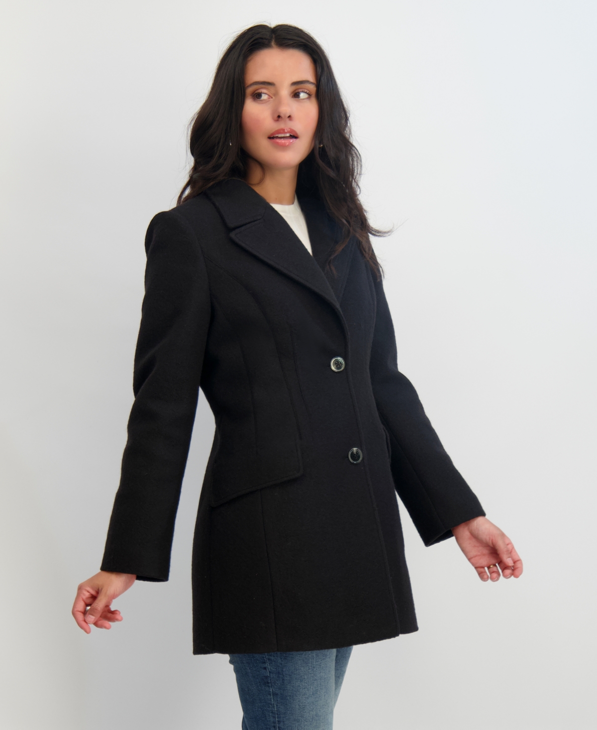 Tahari Women's Notched-collar Single-breasted Peacoat In Black