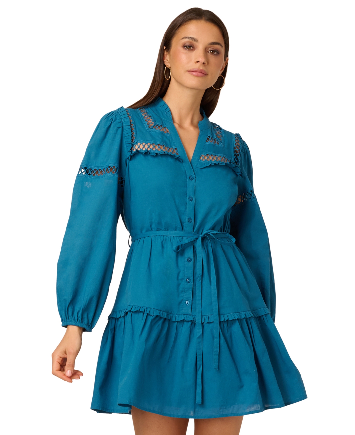 Adrianna Women's Cotton Long-sleeve Dress In Blue