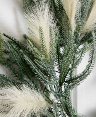 24" Artificial Balsam Fir Pine and Pampas Wreath LED Lights