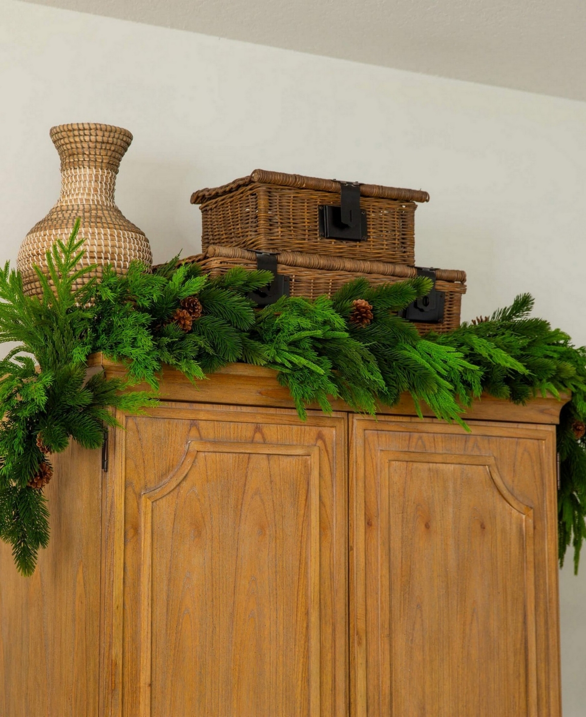 Nearly Natural 6" Artificial Pine and Norfolk Garland with Pinecones