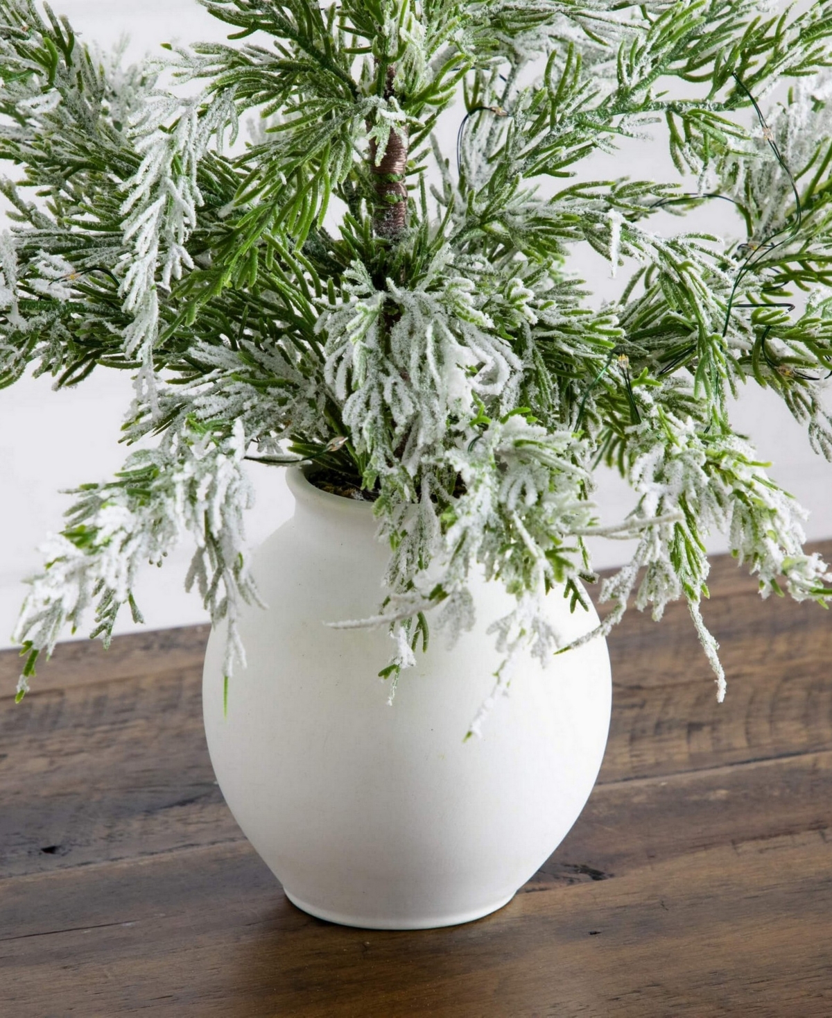 Nearly Natural 18" Pre-lit Artificial Snowed Cypress Christmas Tree Led Lights In Ceramic Planter In Green