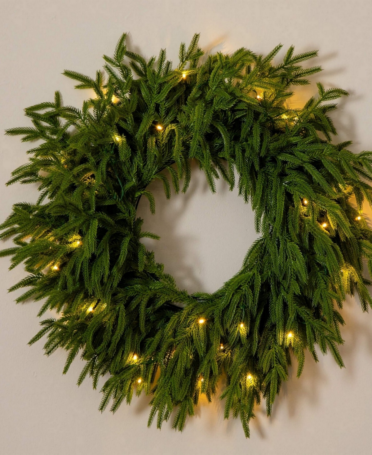 Nearly Natural 20" Pre-lit Artificial Touch Norfolk Island Pine Wreath Led Lights In Green