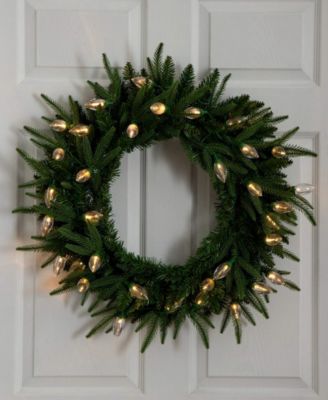 24" Pre-Lit Artificial Luxembourg Pine Christmas Wreath Bulb LED Lights