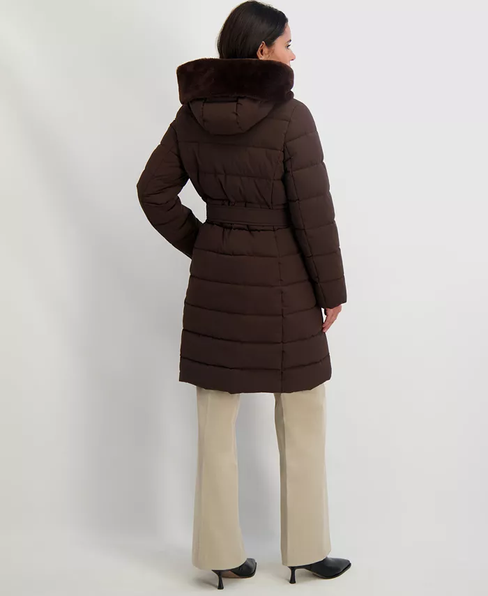 Women's Faux-Fur-Trim Hooded Belted Puffer Coat - thumbnail 2