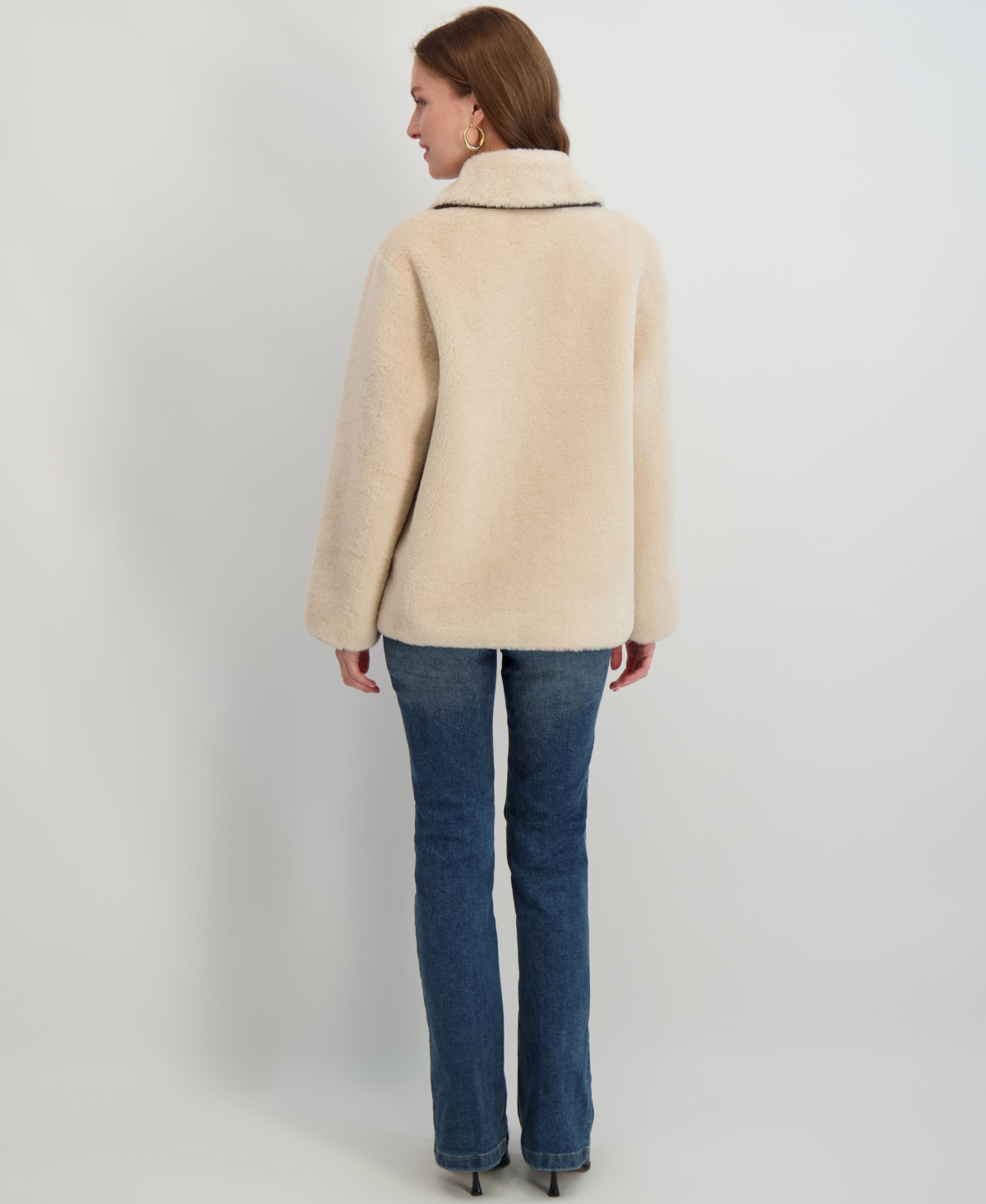 Tahari Kai Reversible Faux Shearling Jacket In Neutral
