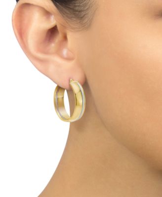 Polished Striped Small Hoop Earrings in 14k Two-Tone Gold, 0.75"