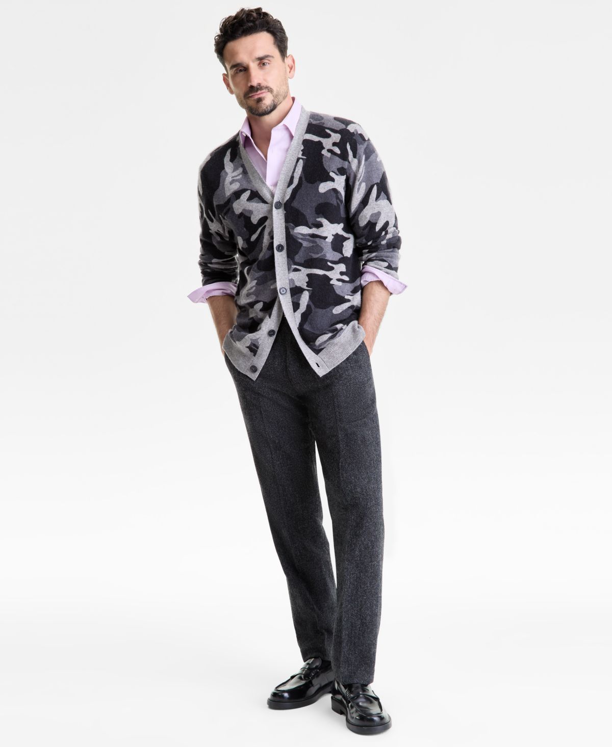 Мужской кардиган с V-образным вырезом и камуфляжным принтом из 100% кашемира, эксклюзивный для Macy's