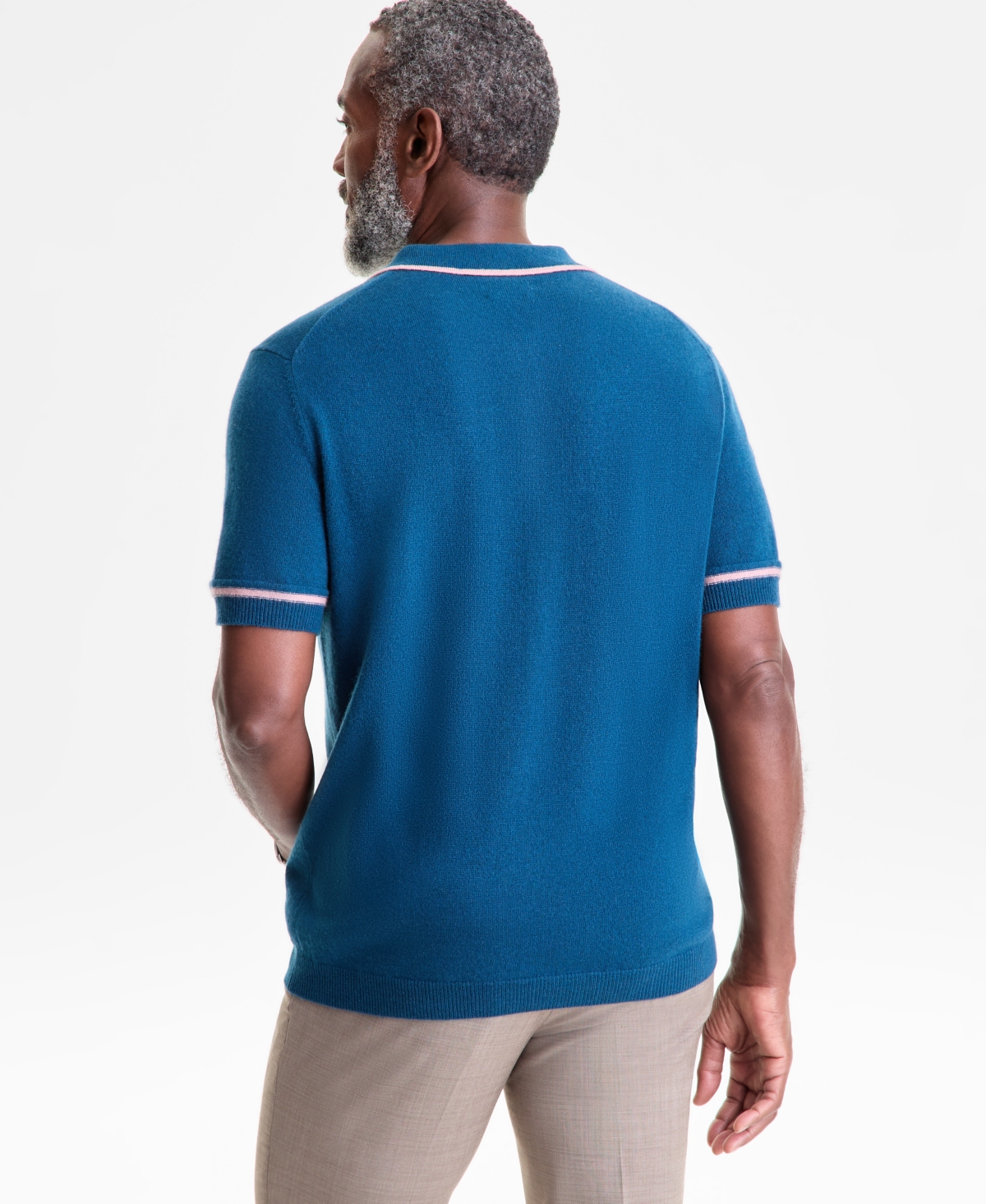 Club Room Men's Regular-fit Tipped 100% Cashmere Sweater Polo Shirt, Macy's Exclusive In Blue