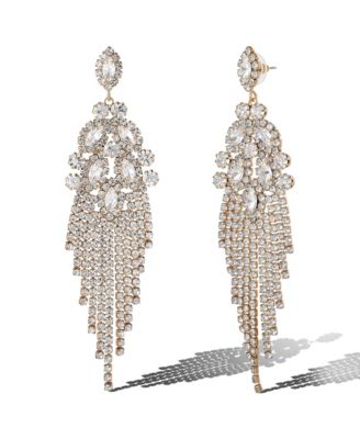 Crystal Fan Drop Earrings in Silver-Tone