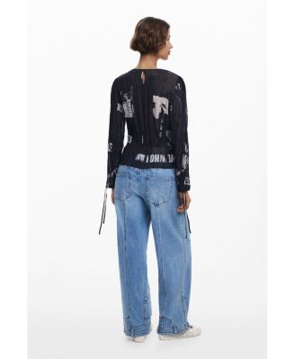 Women's Newspaper pleated blouse