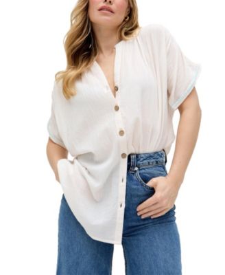 Women's Juneeta Crop Sleeve Button Down Shirt