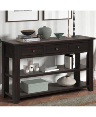 CASAINC 48" Solid Pine Wood Top, Mixed MDF board 3 Storage Drawers and 2 Shelves Console Table Cabinet