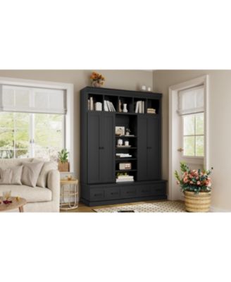 Hall Tree Bench with Cubbies Doors Drawers &amp; Shelves