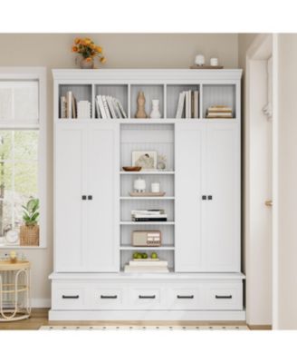 Hall Tree Bench with Cubbies Doors Drawers & Shelves