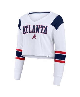 Women's White Atlanta Braves Stretch Cropped Fashion Long Sleeve T-Shirt