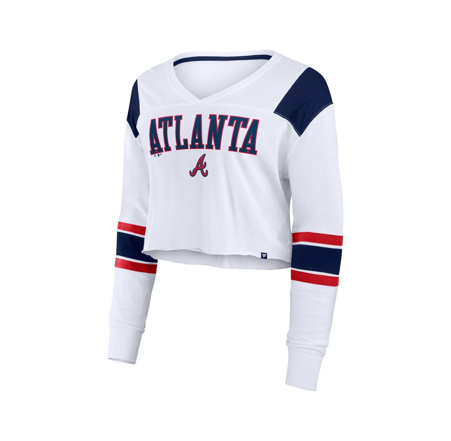 Women's White Atlanta Braves Stretch Cropped Fashion Long Sleeve T-Shirt