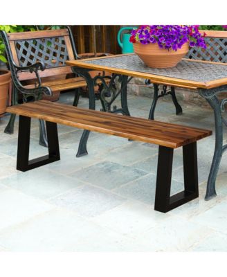 2 PCS Solid Acacia Wood Patio Bench Dining Bench Outdoor W/Rustic Metal Legs