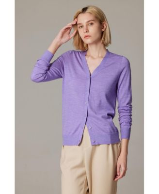 Women's Merino Wool Light Weight Cardigan Ultra Soft Fine Gauge V Neck Sweaters