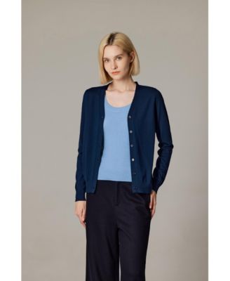 Women's Merino Wool Light Weight Cardigan Ultra Soft Fine Gauge V Neck Sweaters