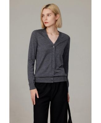 Women's Merino Wool Light Weight Cardigan Ultra Soft Fine Gauge V Neck Sweaters