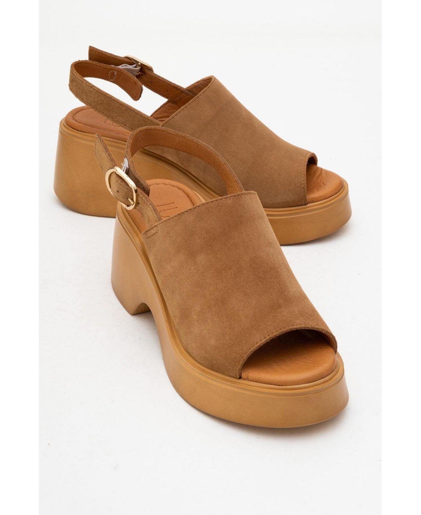 Женские сандалии Forever & Always Shoes Power Leather Platform Wedge Sandals (Women), цвет: Коньячный коричневый замшевый кожаный — фото 4