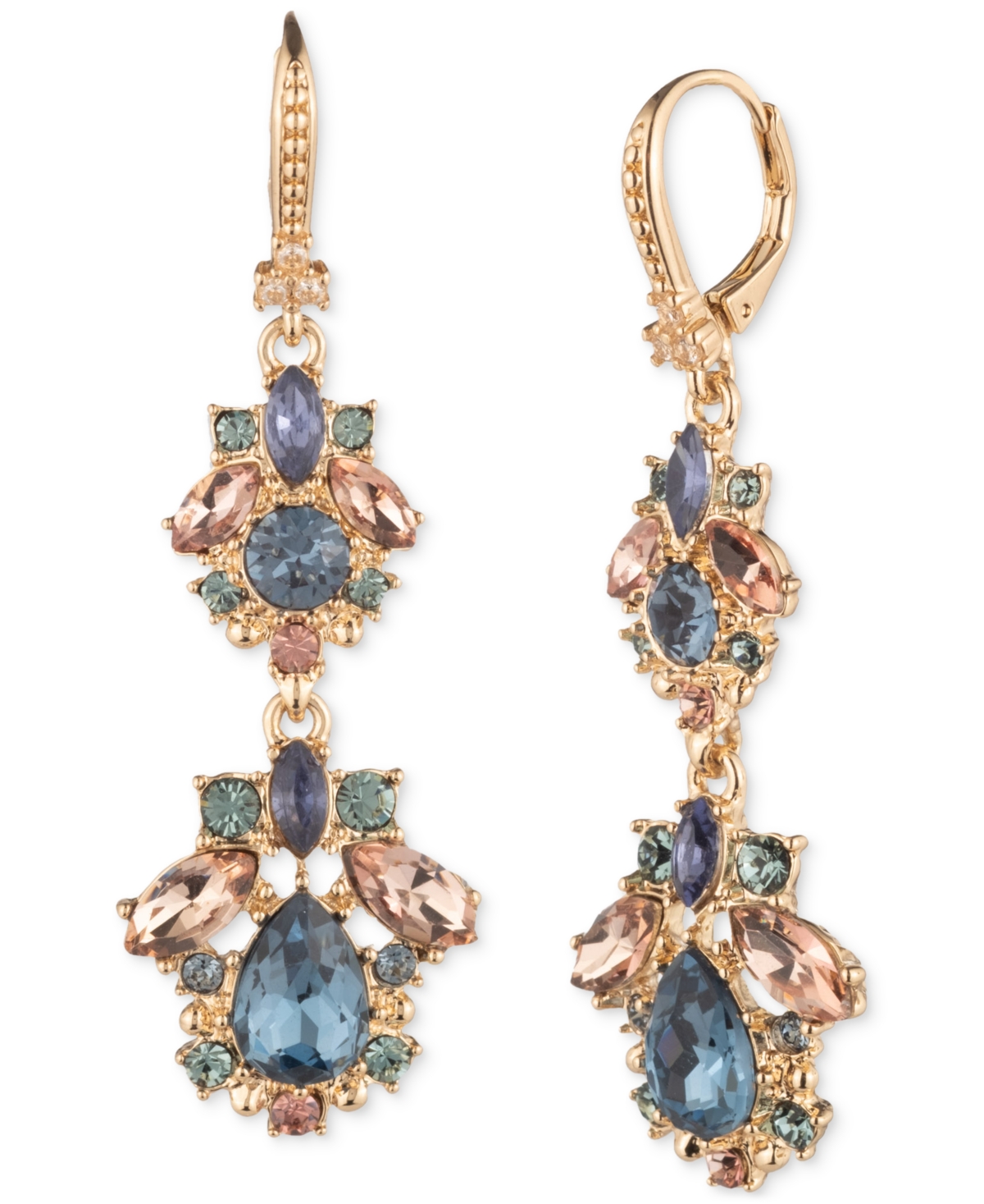 Marchesa Crystal Cluster Double Drop Earrings In Blue