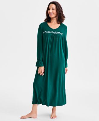 Charter Club - Women's Long-Sleeve Embroidered Knit Nightgown