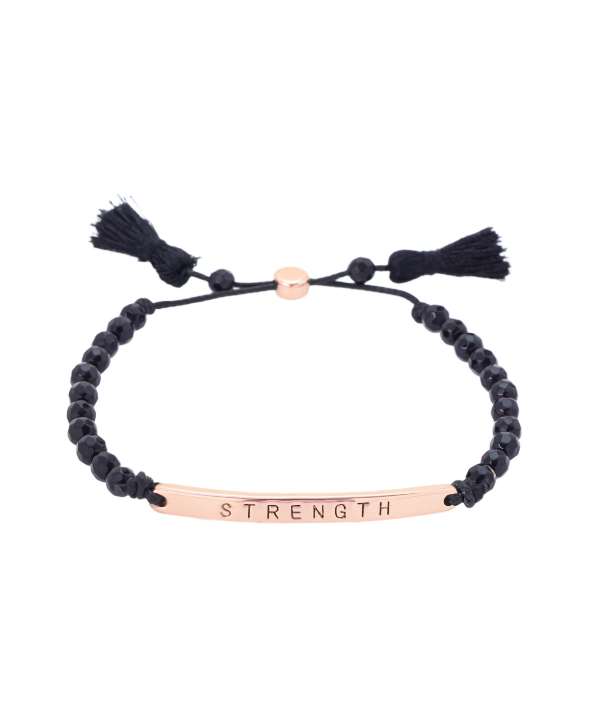 Black Agate Strength Beaded Bracelet - Gold