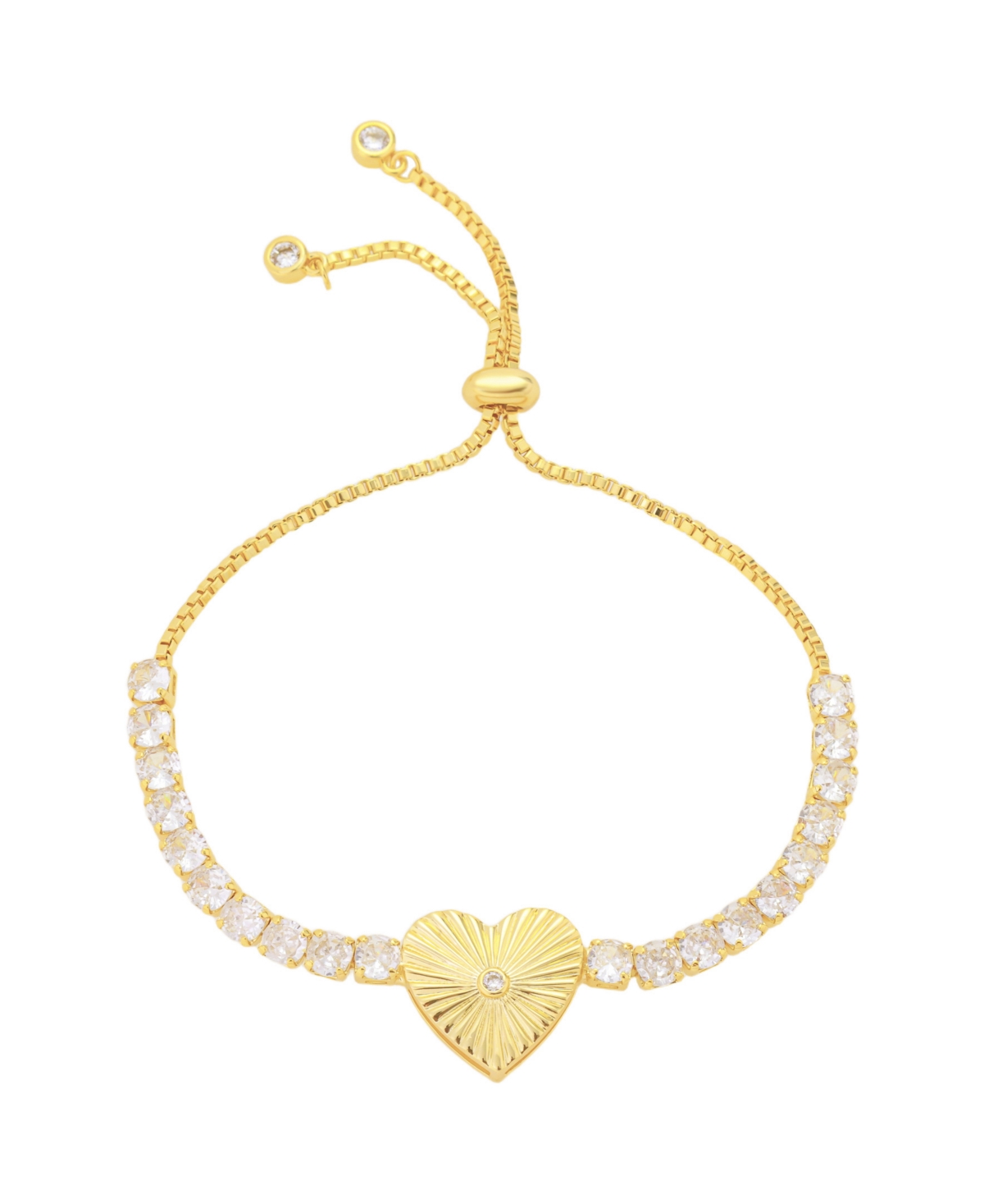 Cubic Zirconia Diamond Cut Heart Bolo Bracelet - Gold