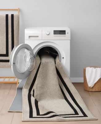 Jean Pierre Double Line Border Tufted - Machine Washable Runner Rug, 26" x 72"