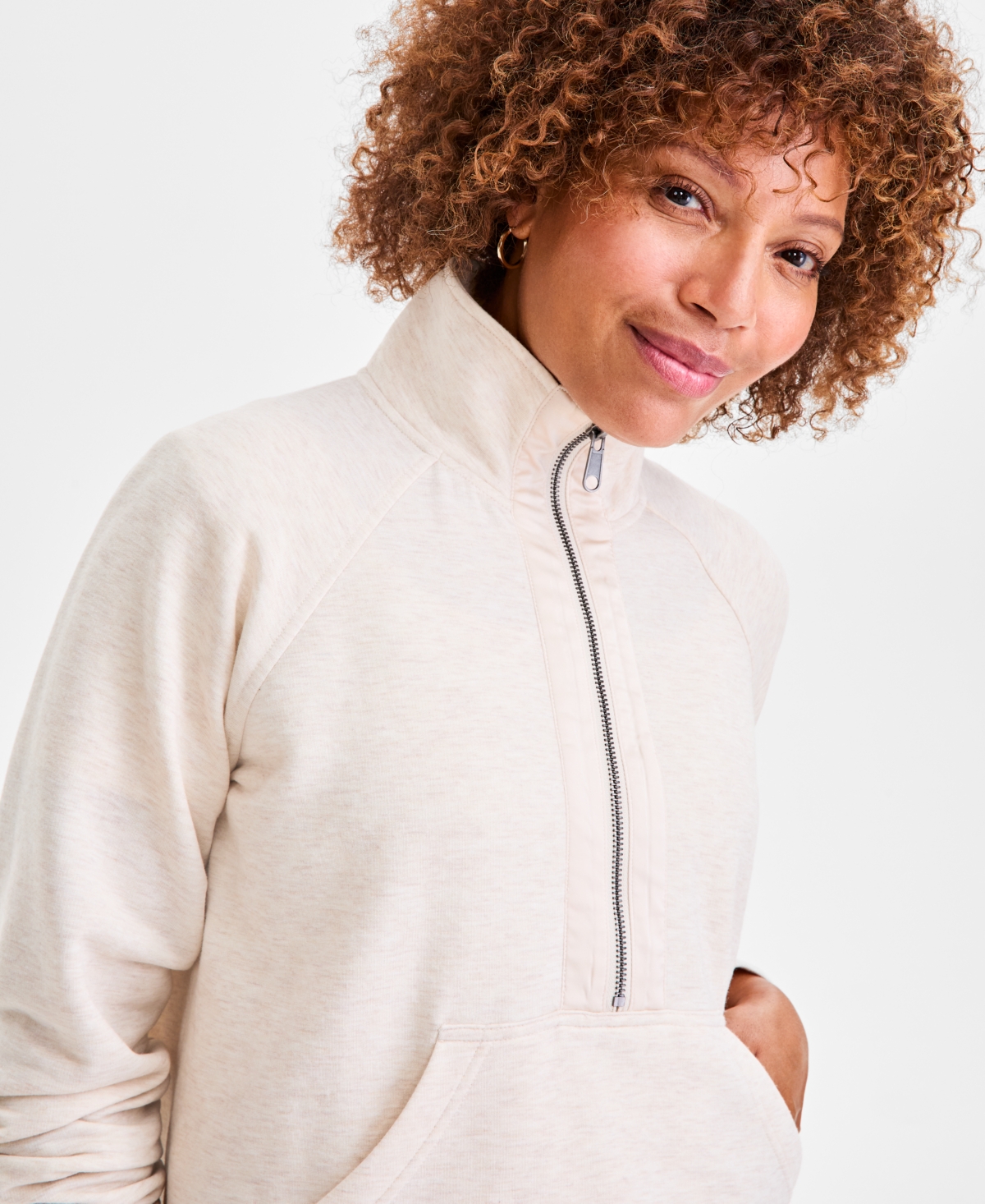 Style & Co Women's Luxe Fleece Half-zip Sweatshirt, Macy's Exclusive In Gray