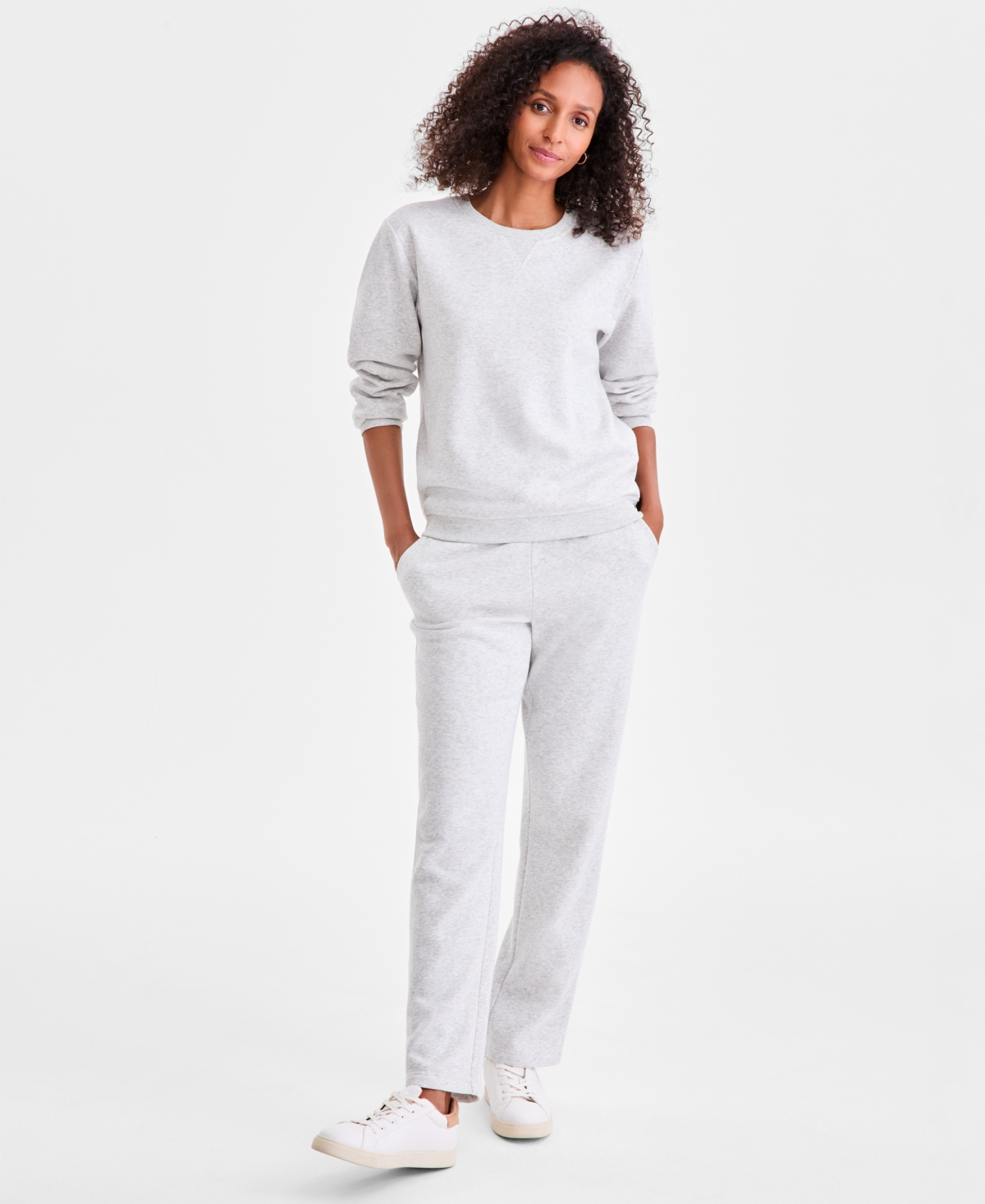 Style & Co Women's Long-sleeve Crewneck Sweatshirt, Created For Macy's In Gray