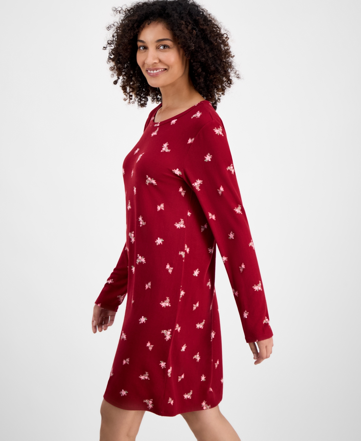 Charter Club Women's Jersey Printed Long Sleeve Sleepshirt In Red