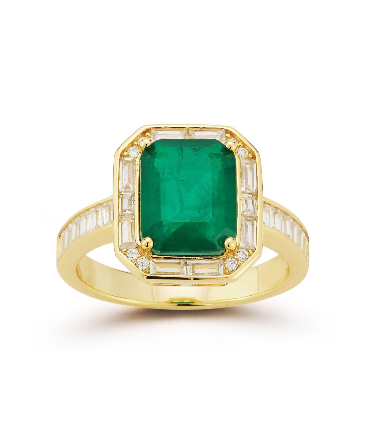 14K Gold Plated Sterling Silver Emerald Cut Cocktail Ring - Gold