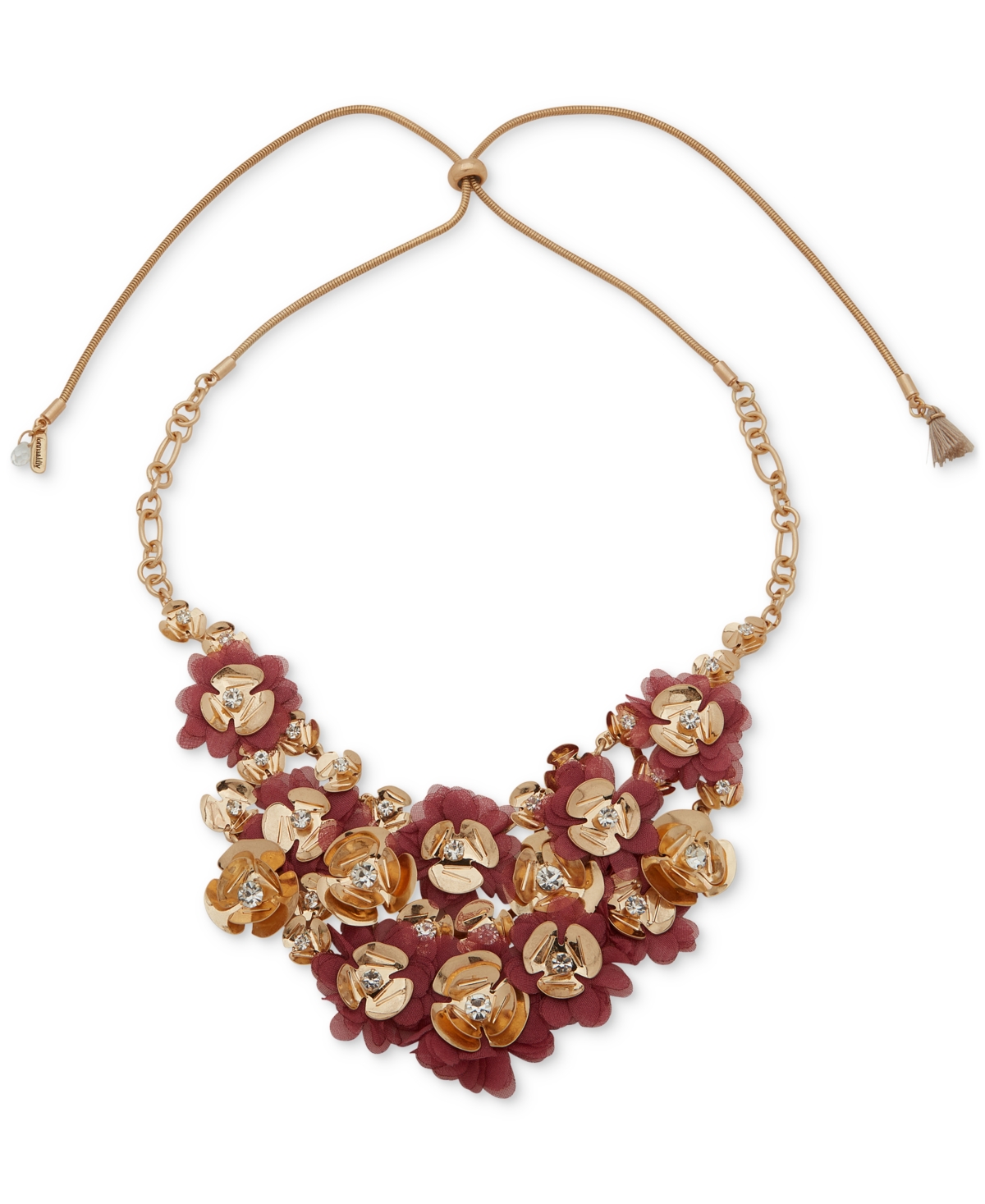 Lonna & Lilly Organza Flower Frontal Slider Necklace, 28" In Burgundy