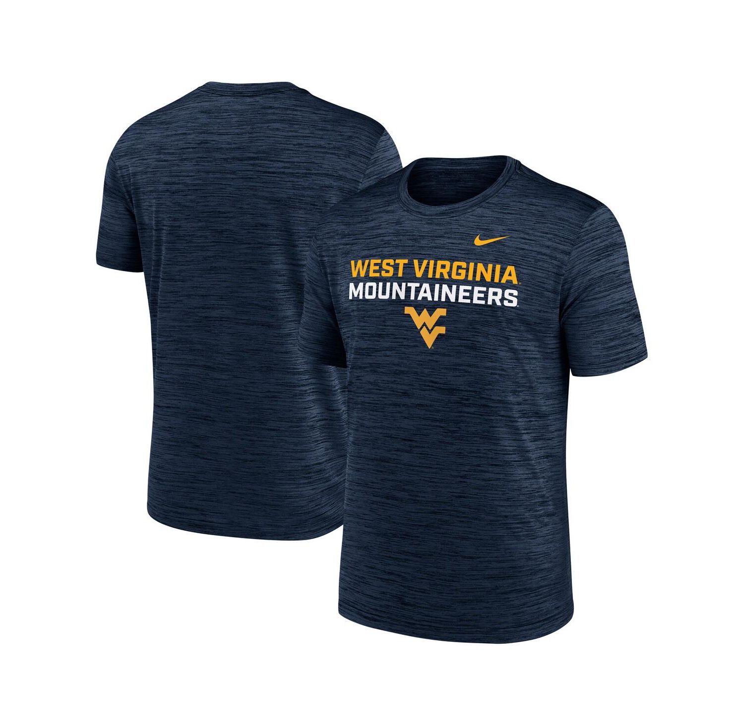 Men's Navy West Virginia Mountaineers Campus Center Stack Velocity Performance T-Shirt