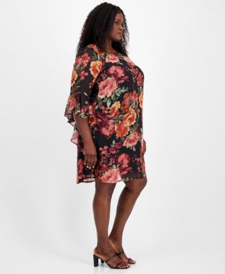 Plus Size Printed Round-Neck Sheath Dress