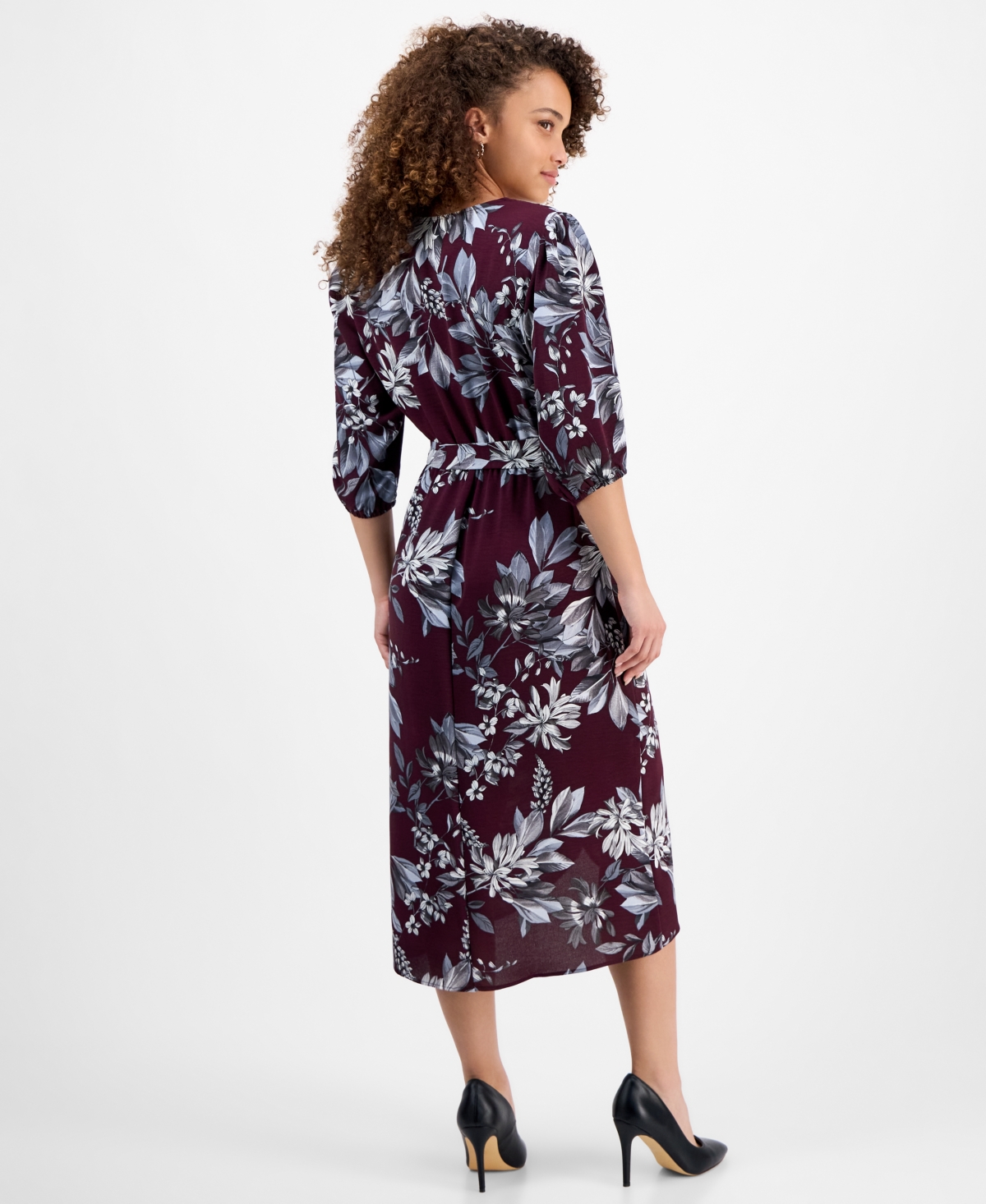 Connected Petite Printed Wrap Midi Dress In Multi