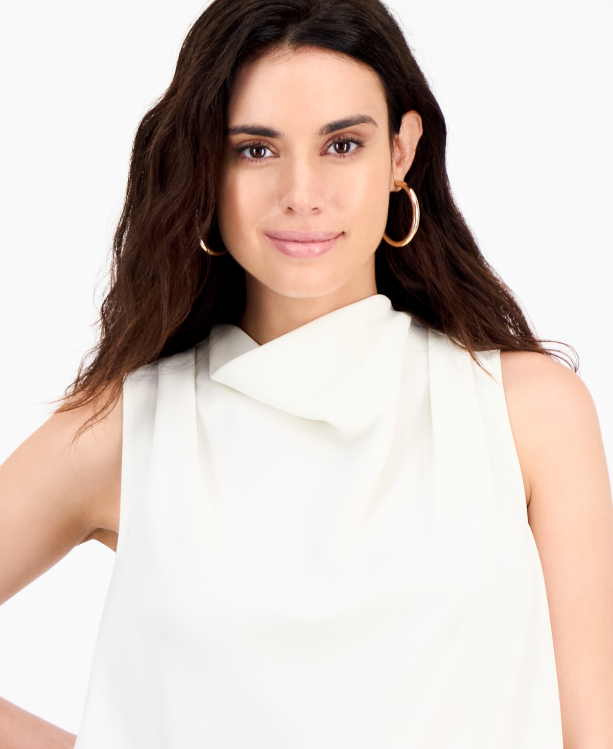 Inc International Concepts Petite Draped-neck Sleeveless Top, Macy's Exclusive In Brown